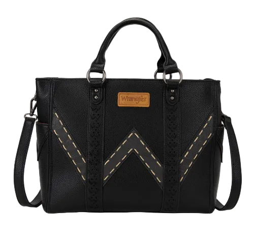 WG519-8300BR Wrangler Western Color-Block Chevron Stitch Satchel Tote Bag