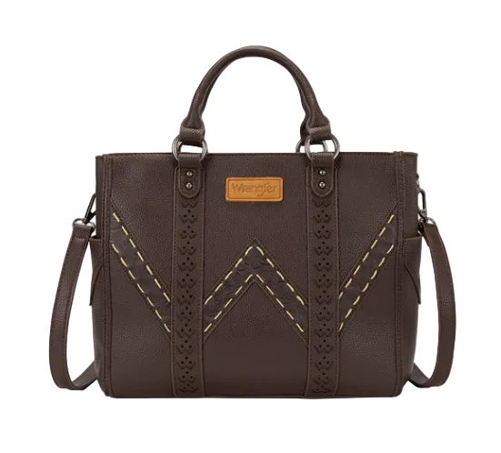 WG519-8300BR Wrangler Western Color-Block Chevron Stitch Satchel Tote Bag