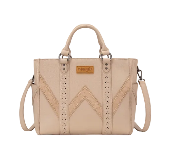 WG519-8300BR Wrangler Western Color-Block Chevron Stitch Satchel Tote Bag