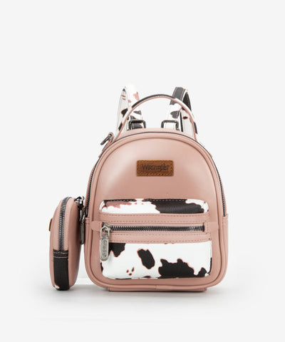 Wrangler Cow Print Mini Backpack W/ Coin Pouch - Pink WG133-8600