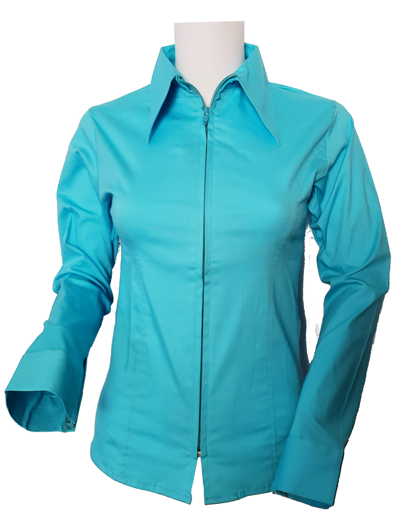 Ladies Solid Color Zip Up Show Shirt (Turquoise)